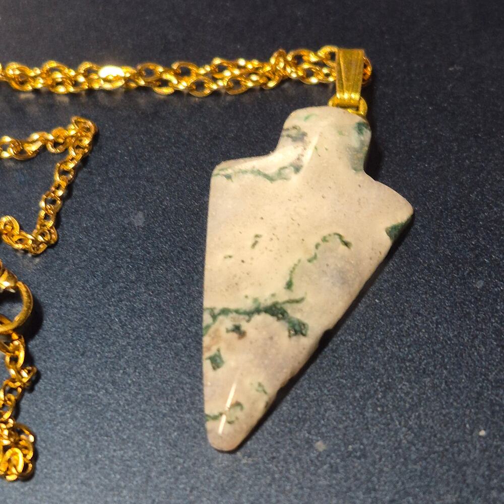 Mariposite Gemstone Arrowhead Pendant Necklace, 3/4" 925P 18" Chain